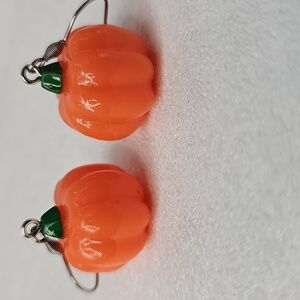 Shiny Orange Pumpkin‎ Earrings Holiday Fall Costume Party Festive Halloween Fun